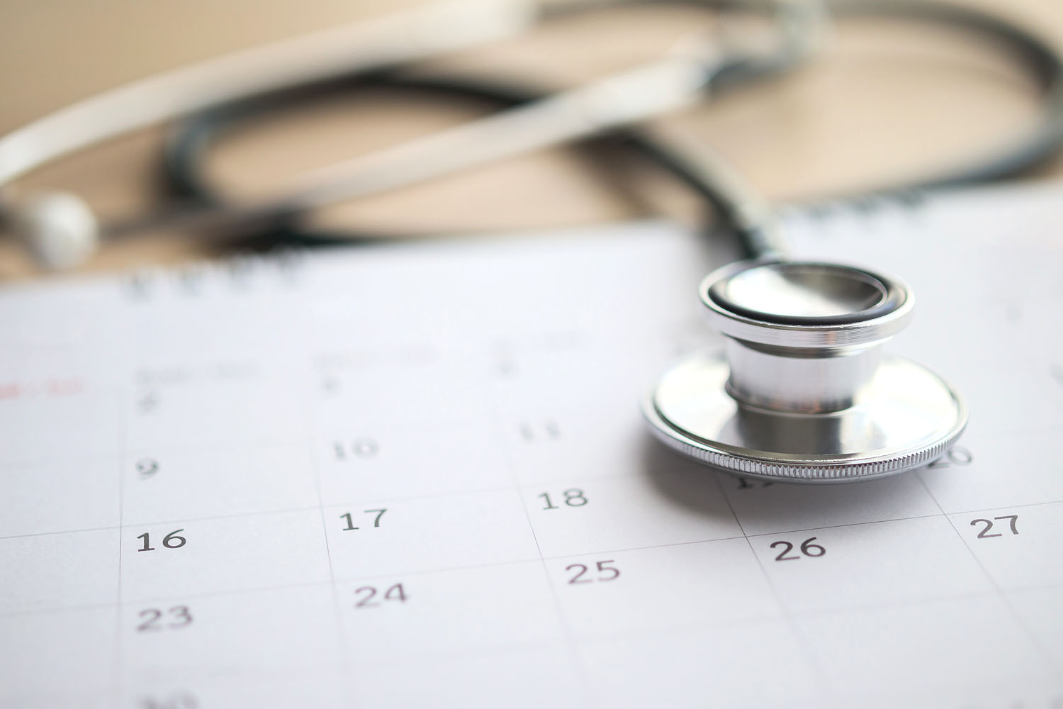 Request an Appointment with calendar and stethoscope